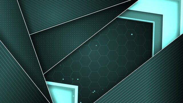 Abstract dark geometric background with layered framed shapes animation, Geometric modern tech style design with copy space
