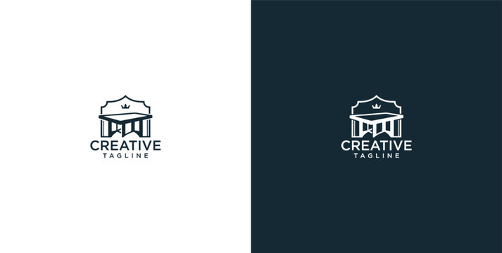 Minimalist architectural building logo with pillars for professional branding and corporate identity