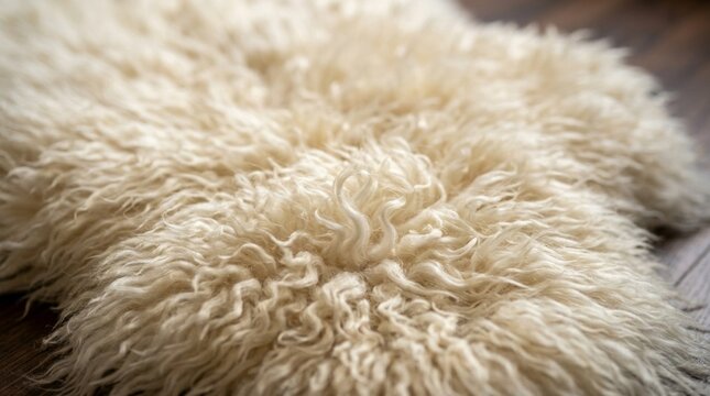 Soft, fluffy sheepskin rug offering cozy warmth and natural texture for home decor.