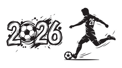 Fototapeta premium Soccer Player Silhouette with 2026 World Championship Text