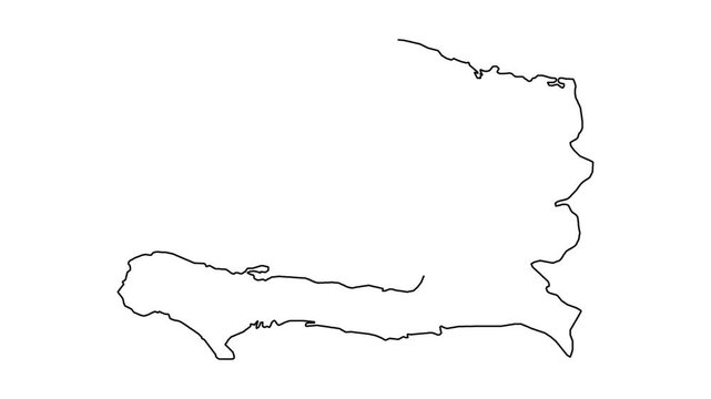Haiti country border map drawing animation creating contour outline of geographic location.