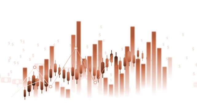 Abstract financial chart with candlesticks and bar graphs animation