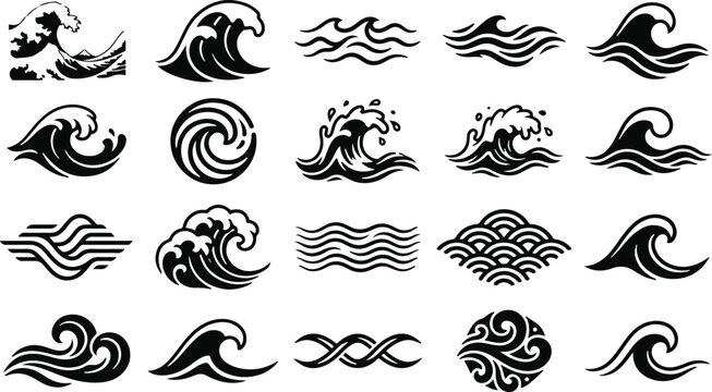 Natural vector ocean waves a collection of stylized wave graphics