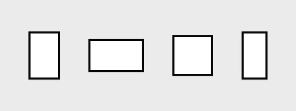 SEO Title:
blank rectangle frame set on transparent background. thin black outline border shapes in vertical and horizontal formats. empty box templates for print and digital projects. clean minimal