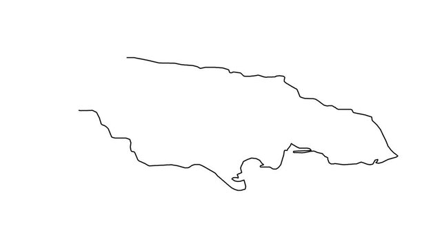 Continuous line drawing of jamaica map outline on white background in minimalist aesthetic.