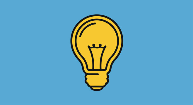 Yellow light bulb illustration on blue background.