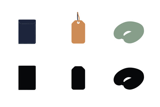 Travel essentials set featuring a passport holder, a luggage tag, and a neck pillow with matching black silhouettes for comfortable journeying