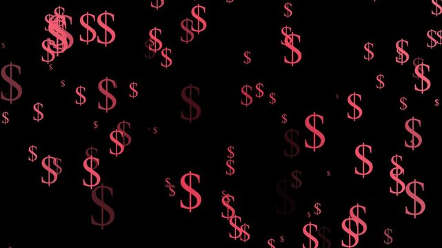 Falling dollar signs on dark background animation