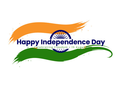 Indian Independence Day Tricolor Brush Stroke with Ashoka Chakra Vector Illustration