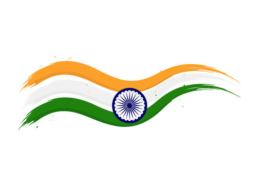 Indian Independence Day Tricolor Brush Wave with Ashoka Chakra Vector Banner