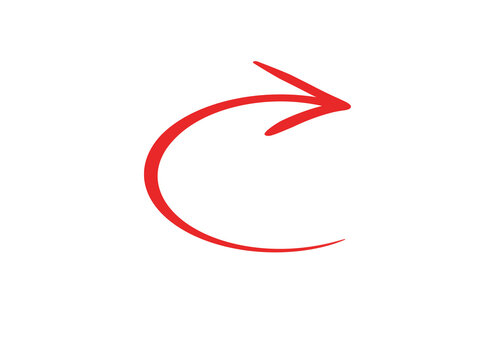 Hand drawn red curved upward right arrow icon png transparent background.
