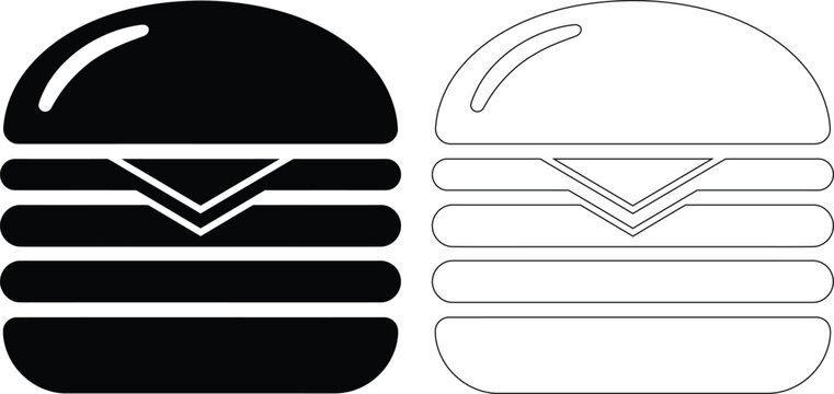 Fast food hamburger meal icon set with hamburger sandwich illustration restaurant silhouette minimalist culinary