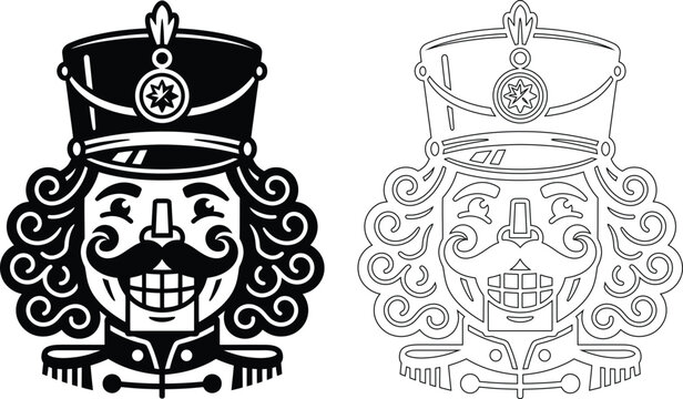 Traditional nutcracker toy head icon set with nutcracker christmas traditional character ornament illustration silhouette celebration minimalist