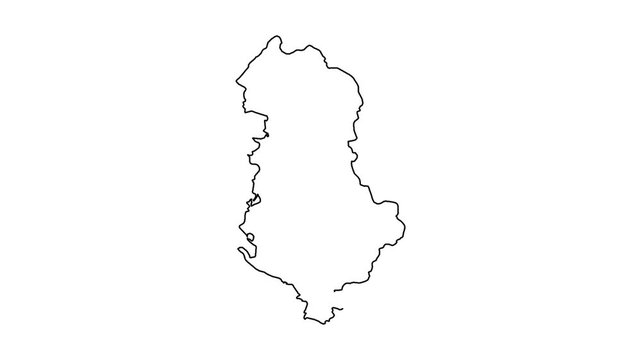 Continuous outline drawing of albania map shape appearing on plain white background screen.