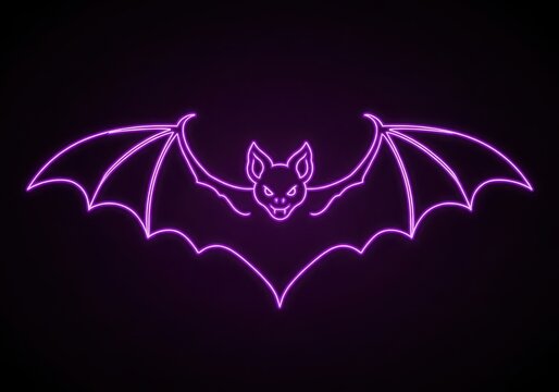 Purple glowing bat with wings in dark space