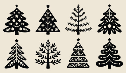Obraz premium Christmas tree silhouettes and festive holiday icon