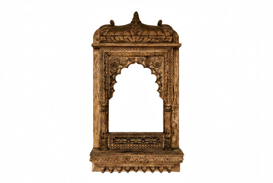 Intricate Hand Carved Rajasthani Wooden Jharokha Window Frame
