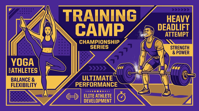 Dynamic Illustration Showcasing Yoga And Weightlifting For Elite Athlete Training