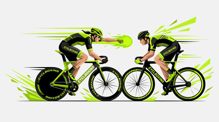 Fototapeta premium Dynamic Cyclists Competing With Neon Green Speed Streaks And Action