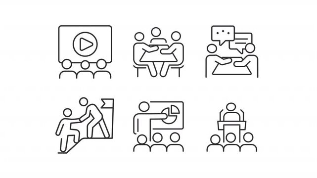 Animated mentor role importance line icons. Student support during learning animation set. Education program development. Outline elements on white background. HD video with alpha channel