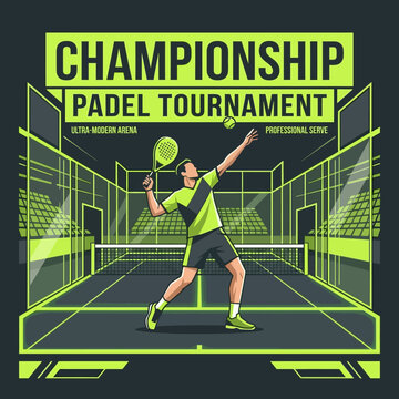 Dynamic Action Illustration Of Professional Padel Tennis Championship Tournament Event Scene