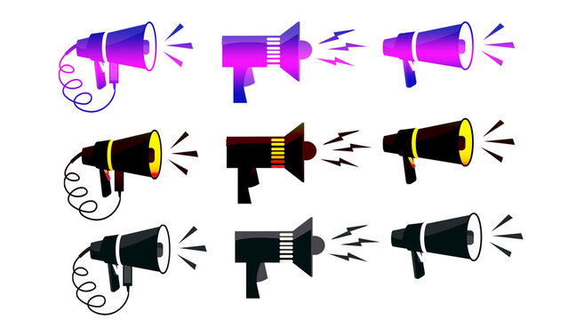 Png transparent background set of megaphone and loudspeaker icons for marketing and communication symbol illustrations. 