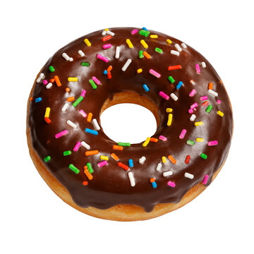 Chocolate glazed donut with sprinkles isolated PNG transparent background