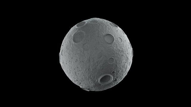 High detailed loopable animation of a stylized moon with craters, 3d render with an alpha channel