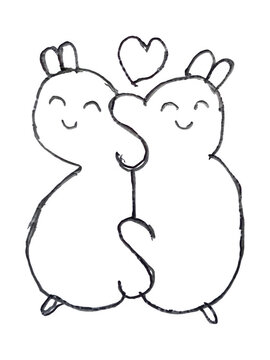 Two cartoon hamsters kissing and hugging sweetly