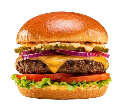 Gourmet cheeseburger isolated PNG transparent background