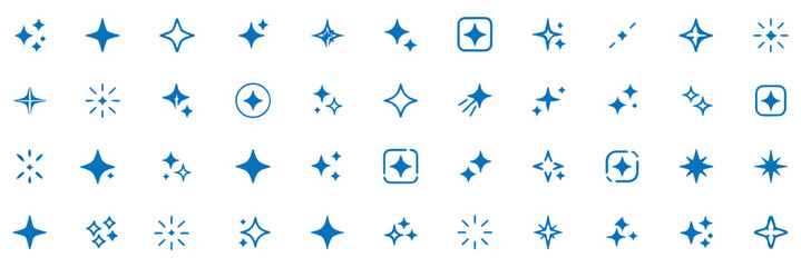 Generative ai sparkle icon set for adobe illustrator, vector collection of clean star symbols, shiny glitter effects in black and gradient for new magic features   © HIKE STUDIO 9