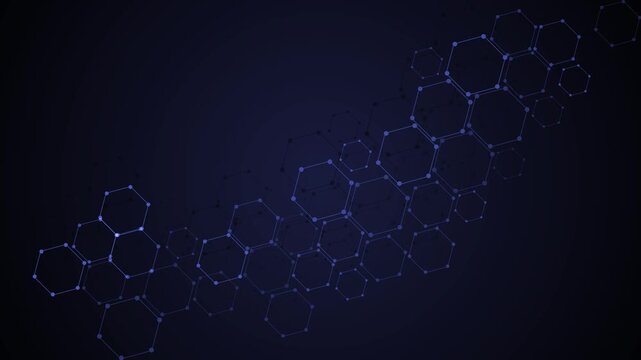 Abstract background with interconnected hexagonal network pattern diagonally animation
