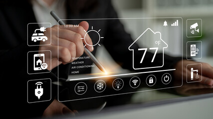 Fototapeta premium Smart Home Technology with Digital Interface for Home Temperature Control and Monitoring for Modern Living Environment. Glyphic.