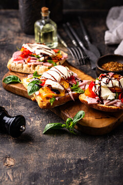 Italian ciabatta with mozzarella and prosciutto