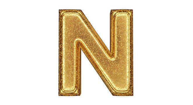 Golden sparkly letter N with glitter effect isolated on transparent background transparent background