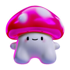 Fototapeta premium Cute 3D pink mushroom character mascot with smiling face and chubby body