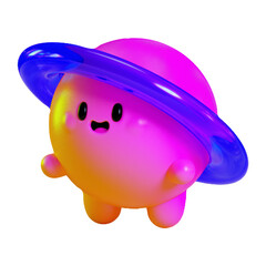 Cute 3D Saturn planet character with glossy ring mascot illustration © Александр Марченко