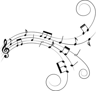 Music notes, with curves and swirls, vector illustration.