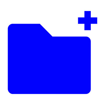 Bright blue folder icon with add plus symbol overlay as isolated object