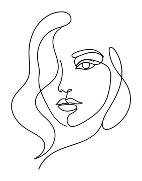Continuous line drawing of a woman face minimalist portrait on transparent background