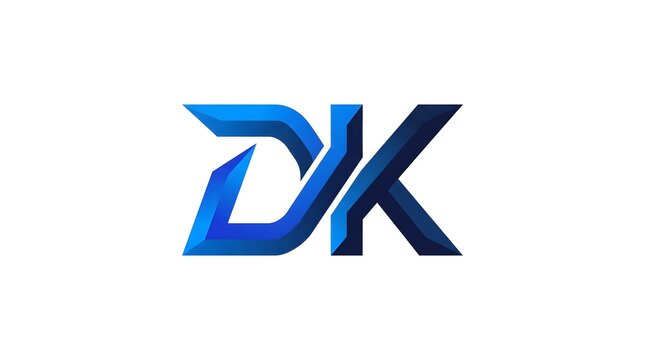 Modern metallic blue DK monogram logo design for corporate branding or esports team