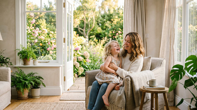 mother and daughter family at home holiday christmas
