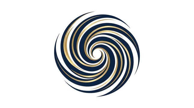 Abstract luxury dark blue and gold spiral vortex logo design element
