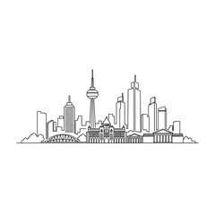 Fototapeta premium Minimalist continuous line art drawing of the Toronto city skyline.