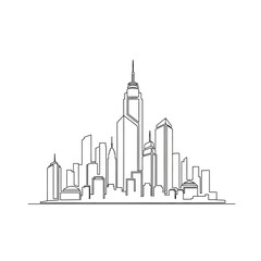 Fototapeta premium Continuous single line drawing of a modern cityscape skyline.