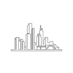 Fototapeta premium Continuous single line drawing of modern city skyline with skyscrapers.