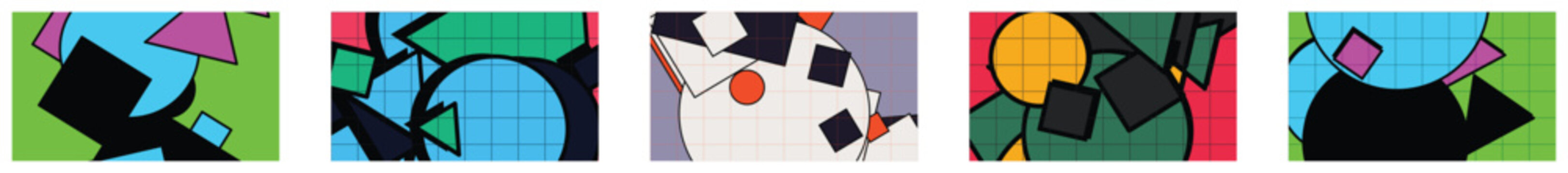 Retro memphis style pattern with colorful circles and squares on a grid layout design