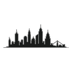 Fototapeta premium Minimalist black silhouette of a modern city skyline with skyscrapers and bridge.