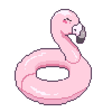 Cute pink flamingo inflatable  floatie pool float pixel art icon
