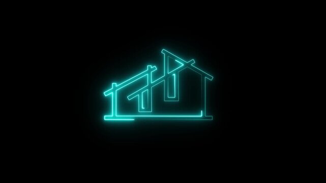 Glowing neon home icon. HD Video motion graphic animation .neon glowing home icon animation ,House building animation .
